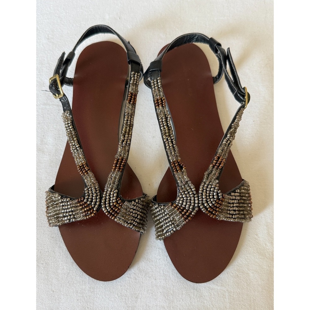 Banana Republic Beaded Sandals Strappy T-Strap Flats Bronze Black Size 7‎